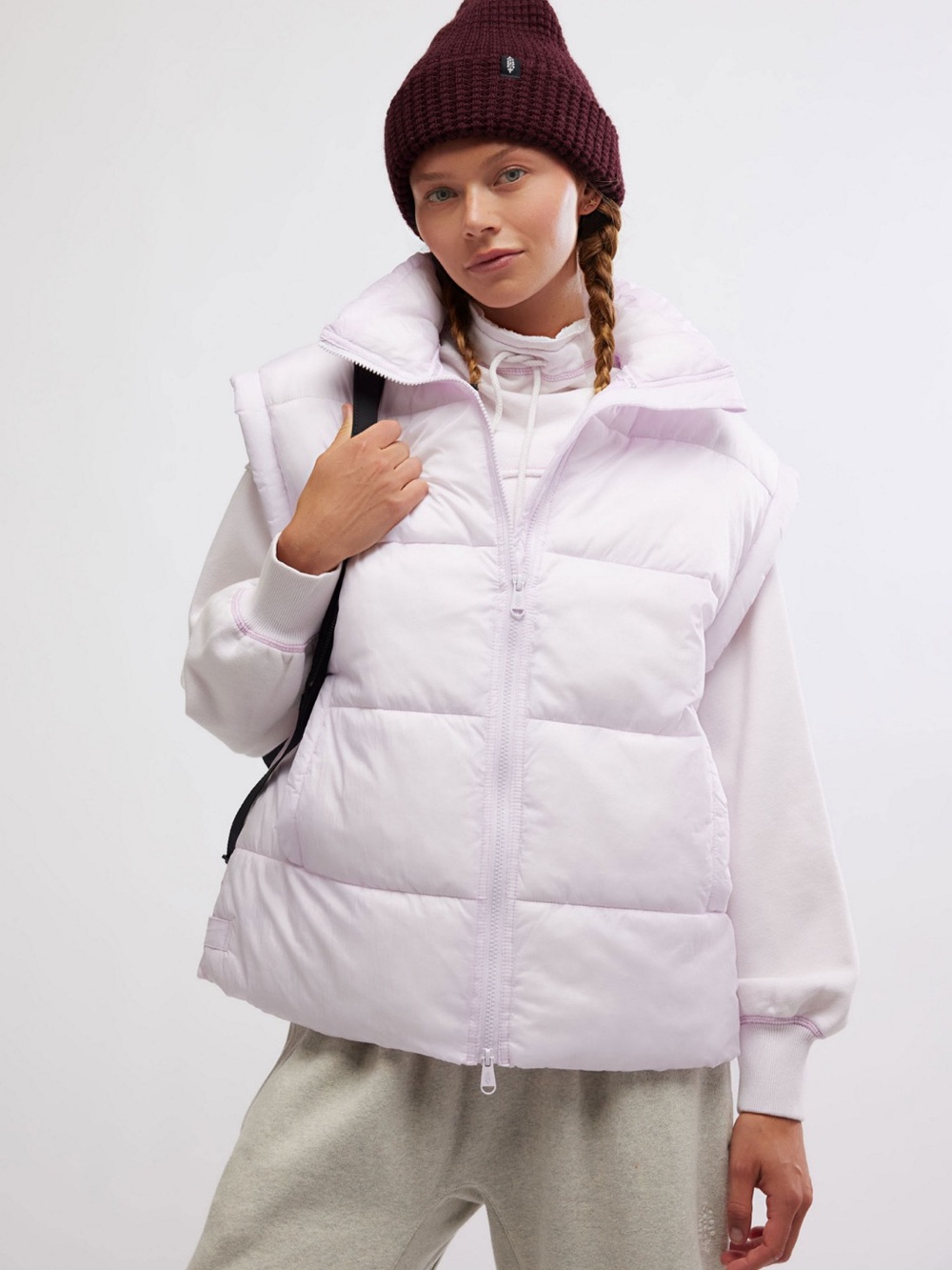 Free People In A Bubble Puffer Vest - Lavender/Almost White Oversized Quilted